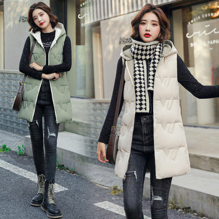 Women's Long Vest Winter Hooded Sleeveless Zip Up Long Jacket Vest