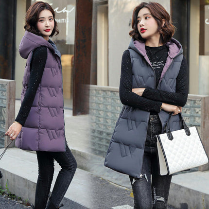 Women's Long Vest Winter Hooded Sleeveless Zip Up Long Jacket Vest