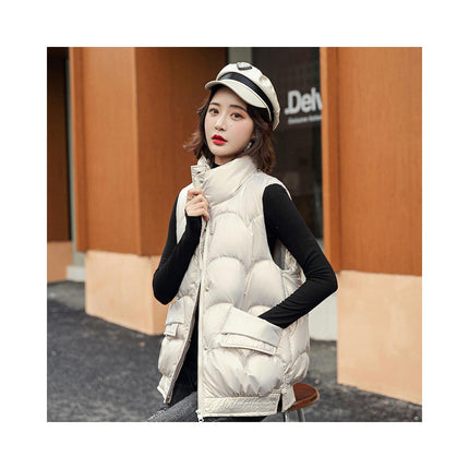 Women Stand Collar Gilet Zip Vest Sleeveless Winter Down Jackets Warm Vests Outerwear