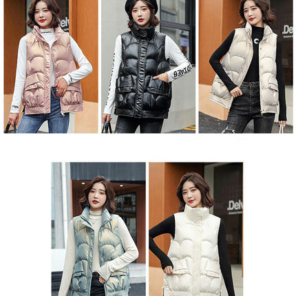 Women Stand Collar Gilet Zip Vest Sleeveless Winter Down Jackets Warm Vests Outerwear