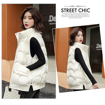 Women Stand Collar Gilet Zip Vest Sleeveless Winter Down Jackets Warm Vests Outerwear