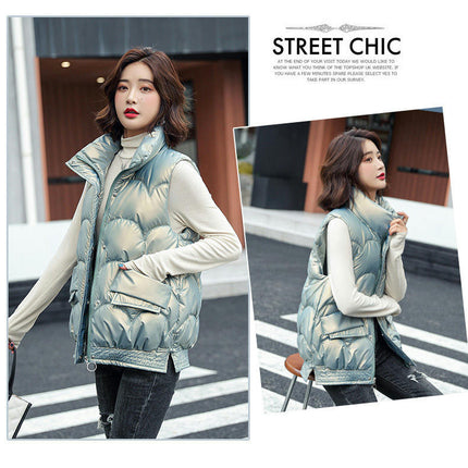 Women Stand Collar Gilet Zip Vest Sleeveless Winter Down Jackets Warm Vests Outerwear