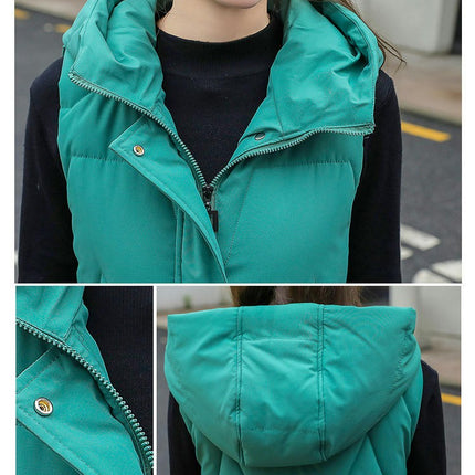 Womens Down Vest with Stand Collar Hooded Sleeveless Long Coats Jacket
