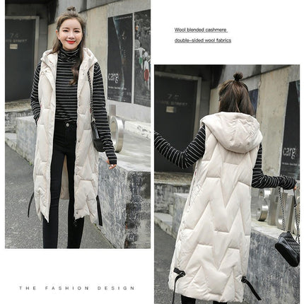 Womens Down Vest with Stand Collar Hooded Sleeveless Long Coats Jacket
