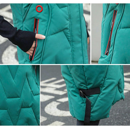Womens Down Vest with Stand Collar Hooded Sleeveless Long Coats Jacket
