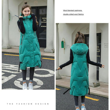 Womens Down Vest with Stand Collar Hooded Sleeveless Long Coats Jacket
