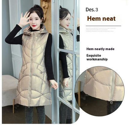 Long Puffer Vest for Women Zip Up Hooded Winter Quilted Vest Jacket