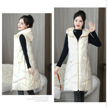 Long Puffer Vest for Women Zip Up Hooded Winter Quilted Vest Jacket