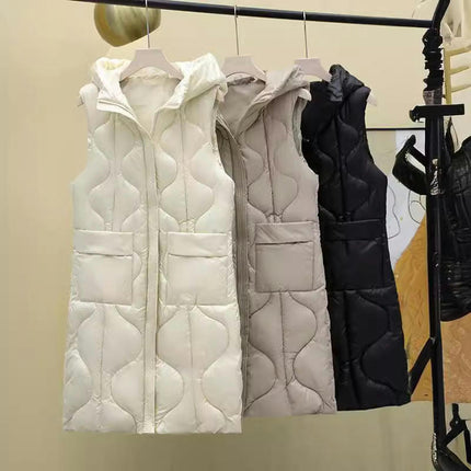 Women's Long Puffer Vest Sleeveless Full-Zip Jacket Coats with Hood