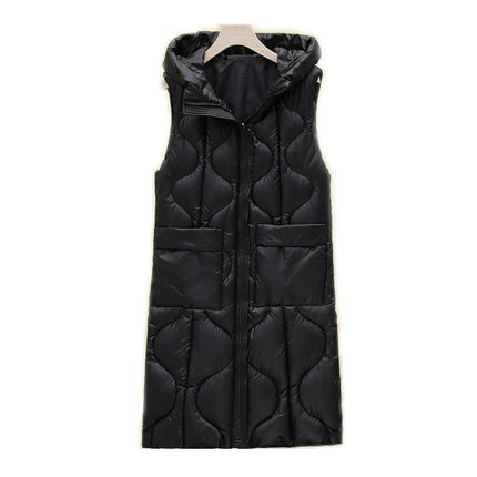 Women's Long Puffer Vest Sleeveless Full-Zip Jacket Coats with Hood