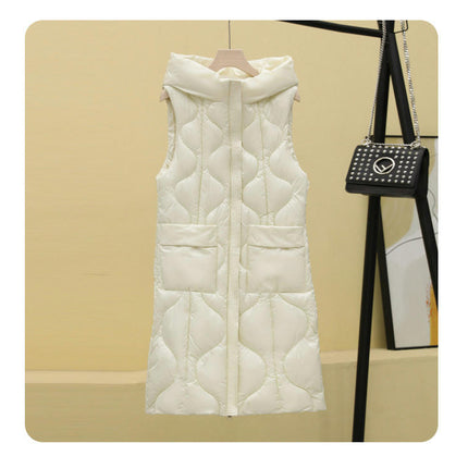 Women's Long Puffer Vest Sleeveless Full-Zip Jacket Coats with Hood
