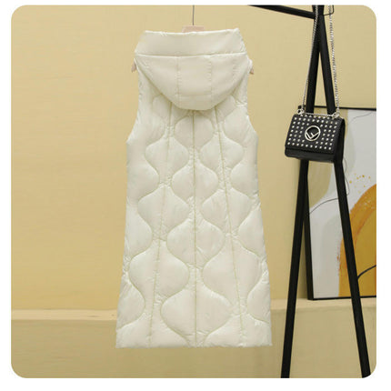 Women's Long Puffer Vest Sleeveless Full-Zip Jacket Coats with Hood