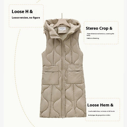 Women's Long Puffer Vest Sleeveless Full-Zip Jacket Coats with Hood