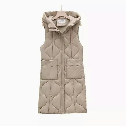 Women's Long Puffer Vest Sleeveless Full-Zip Jacket Coats with Hood