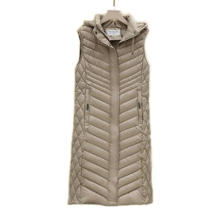 Women's Long Puffer Vest Winter Hooded Sleeveless Quilted Vest Jacket