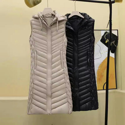 Women's Long Puffer Vest Winter Hooded Sleeveless Quilted Vest Jacket