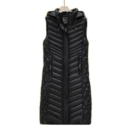 Women's Long Puffer Vest Winter Hooded Sleeveless Quilted Vest Jacket