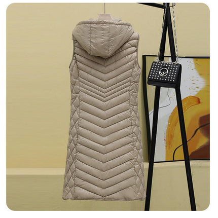 Women's Long Puffer Vest Winter Hooded Sleeveless Quilted Vest Jacket