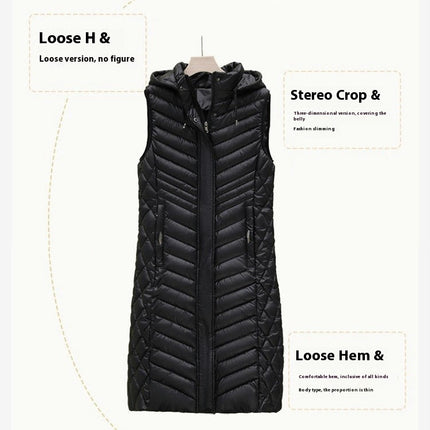 Women's Long Puffer Vest Winter Hooded Sleeveless Quilted Vest Jacket