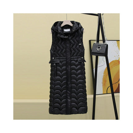 Women's Long Sleeveless Puffer Vest Winter Hooded Vest Jacket