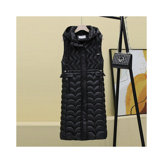 Women's Long Sleeveless Puffer Vest Winter Hooded Vest Jacket
