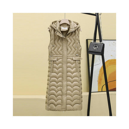 Women's Long Sleeveless Puffer Vest Winter Hooded Vest Jacket