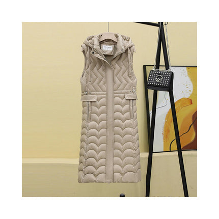 Women's Long Sleeveless Puffer Vest Winter Hooded Vest Jacket