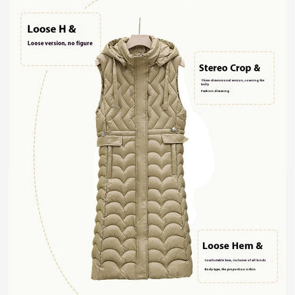 Women's Long Sleeveless Puffer Vest Winter Hooded Vest Jacket
