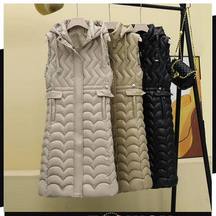 Women's Long Sleeveless Puffer Vest Winter Hooded Vest Jacket