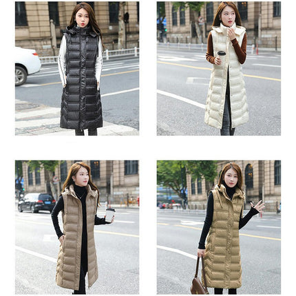 Winter Long Puffer Vest for Women Zip Up Hoodie Quilted Vest Jacket