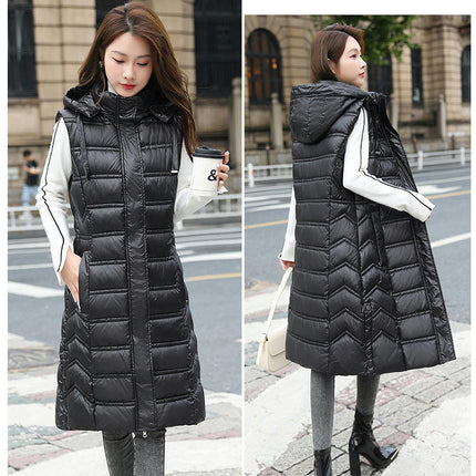 Winter Long Puffer Vest for Women Zip Up Hoodie Quilted Vest Jacket