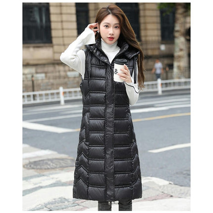 Winter Long Puffer Vest for Women Zip Up Hoodie Quilted Vest Jacket