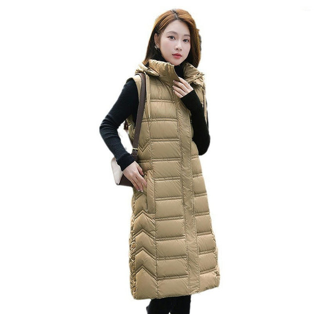 Winter Long Puffer Vest for Women Zip Up Hoodie Quilted Vest Jacket