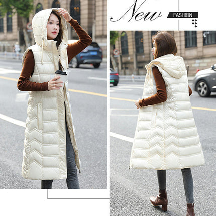 Winter Long Puffer Vest for Women Zip Up Hoodie Quilted Vest Jacket