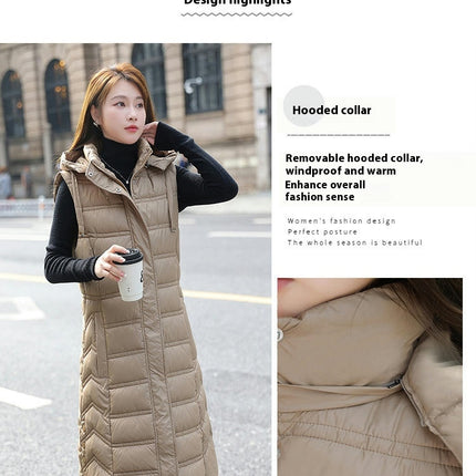 Winter Long Puffer Vest for Women Zip Up Hoodie Quilted Vest Jacket