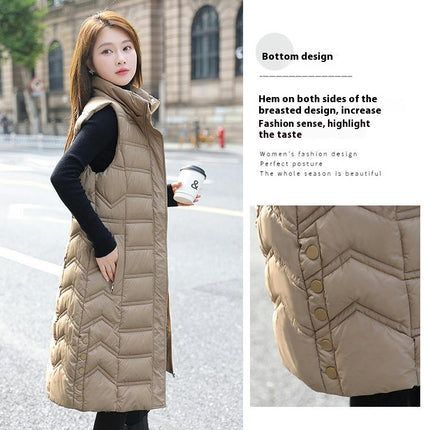 Winter Long Puffer Vest for Women Zip Up Hoodie Quilted Vest Jacket