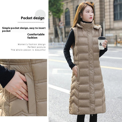 Winter Long Puffer Vest for Women Zip Up Hoodie Quilted Vest Jacket