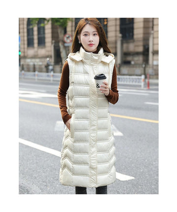 Winter Long Puffer Vest for Women Zip Up Hoodie Quilted Vest Jacket