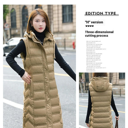 Winter Long Puffer Vest for Women Zip Up Hoodie Quilted Vest Jacket