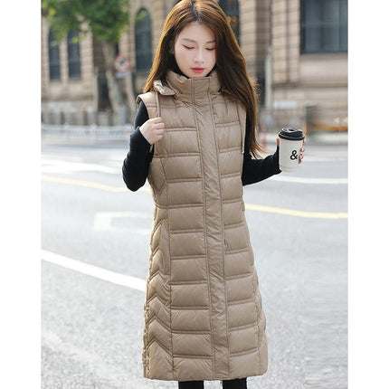 Winter Long Puffer Vest for Women Zip Up Hoodie Quilted Vest Jacket