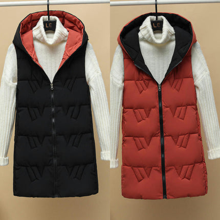 Women's Puffer Vest Winter Quilted Hooded Sleeveless Zip Up Long Jacket Vest Gilet
