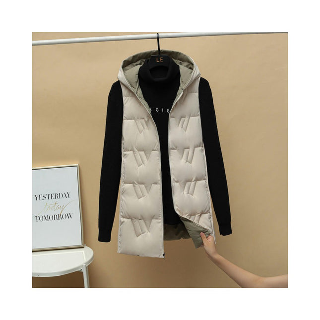 Women's Puffer Vest Winter Quilted Hooded Sleeveless Zip Up Long Jacket Vest Gilet