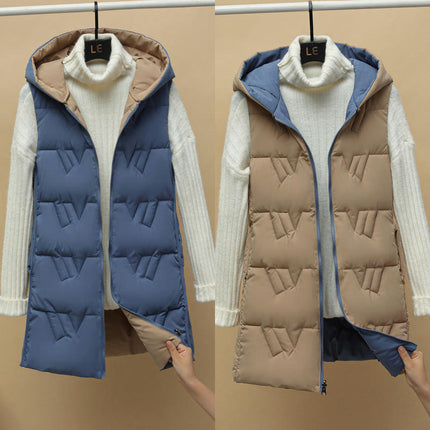 Women's Puffer Vest Winter Quilted Hooded Sleeveless Zip Up Long Jacket Vest Gilet
