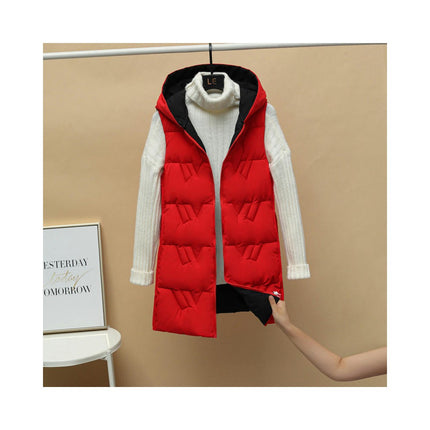 Women's Puffer Vest Winter Quilted Hooded Sleeveless Zip Up Long Jacket Vest Gilet