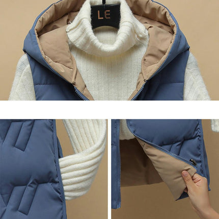 Women's Puffer Vest Winter Quilted Hooded Sleeveless Zip Up Long Jacket Vest Gilet
