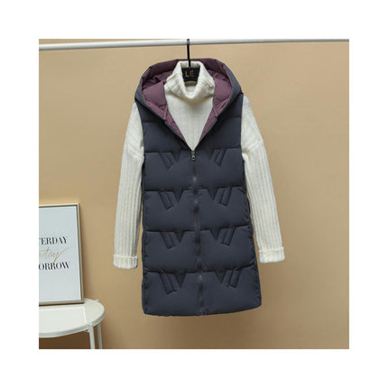 Women's Puffer Vest Winter Quilted Hooded Sleeveless Zip Up Long Jacket Vest Gilet