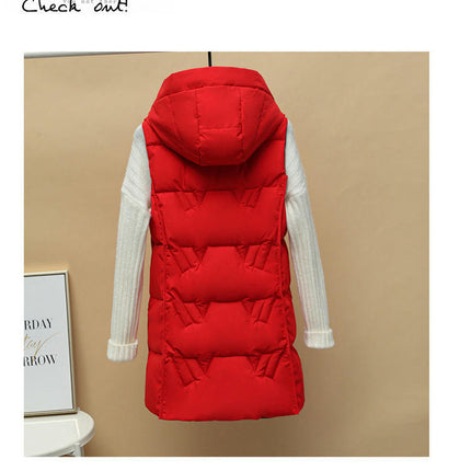 Women's Puffer Vest Winter Quilted Hooded Sleeveless Zip Up Long Jacket Vest Gilet