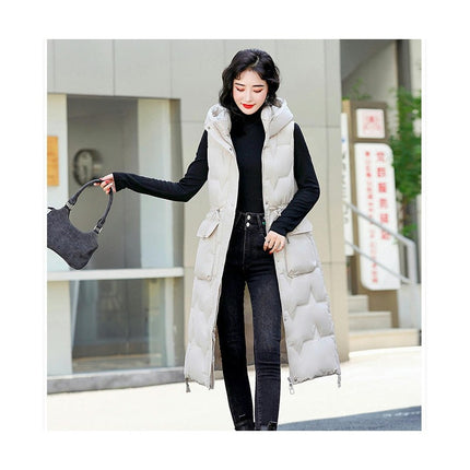 Women Quilted Sleeveless Jacket Vest Hooded Thick Long Coat Winter Warm Outwear
