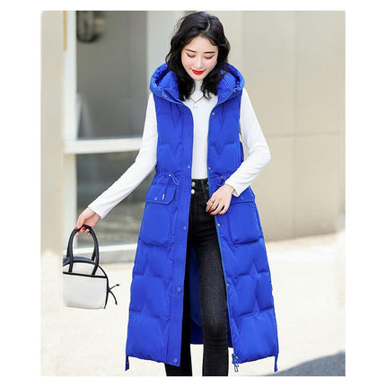 Women Quilted Sleeveless Jacket Vest Hooded Thick Long Coat Winter Warm Outwear