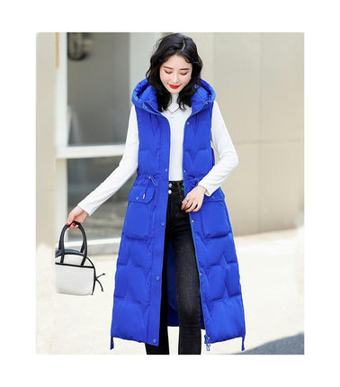 Women Quilted Sleeveless Jacket Vest Hooded Thick Long Coat Winter Warm Outwear